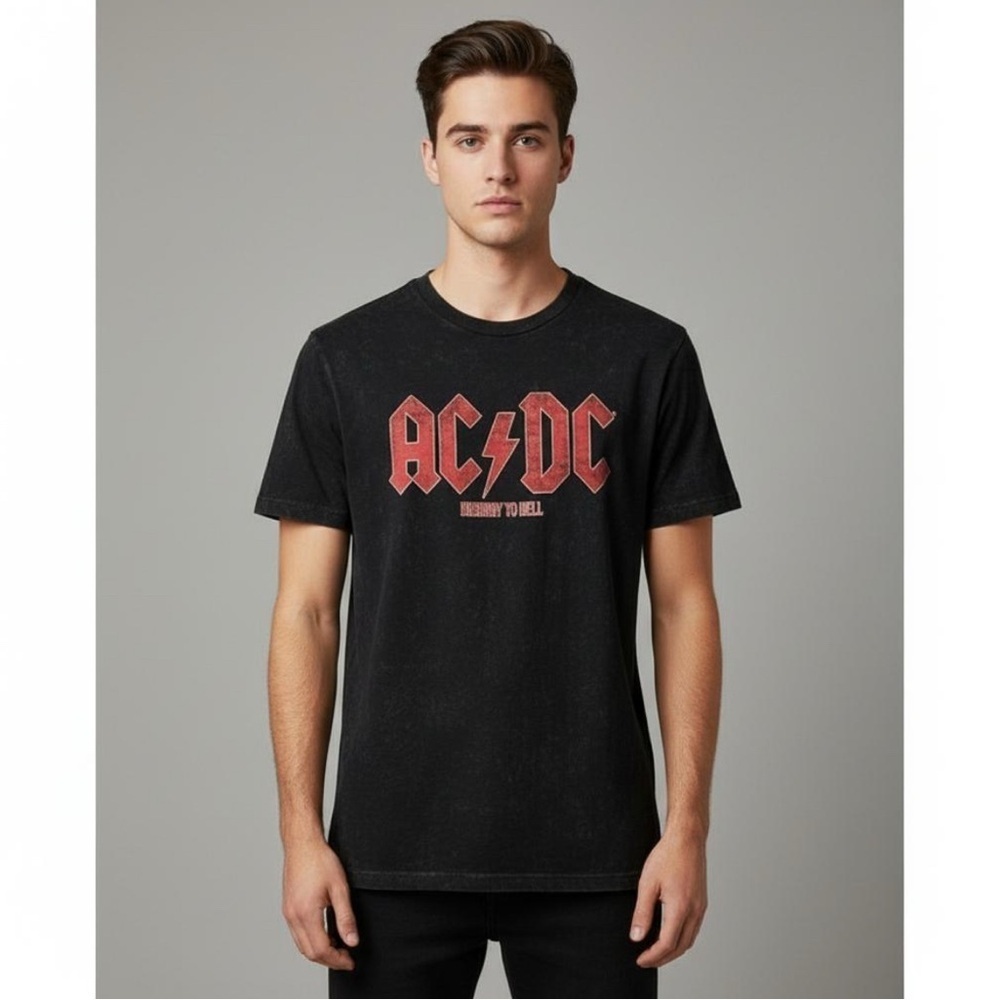AC/DC Loose Fit Black Tie Dye Highway to Hell Graphic Band T-shirt Unisex Medium